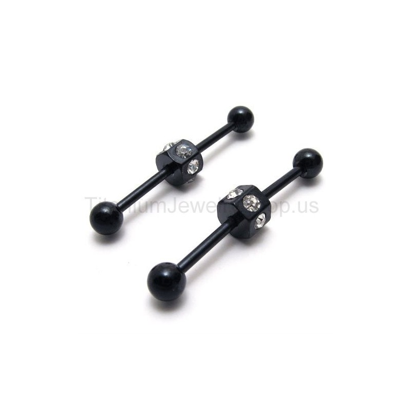 Schlanke Schwarze Titan-Ohrringe Mit Eingelegten Diamanten Schlanke Schwarze Titan-Ohrringe Mit Eingelegten Diamanten