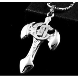 Herren Halskette Mit Anhänger Aus Reinem Titan Mit Schwert Und Kreuz