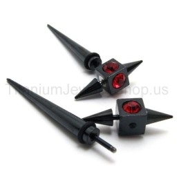 Schwarze Titan-Ohrringe Mit Roten Diamanten