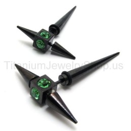 Schwarze Titan-Ohrringe Mit Grünen Diamanten