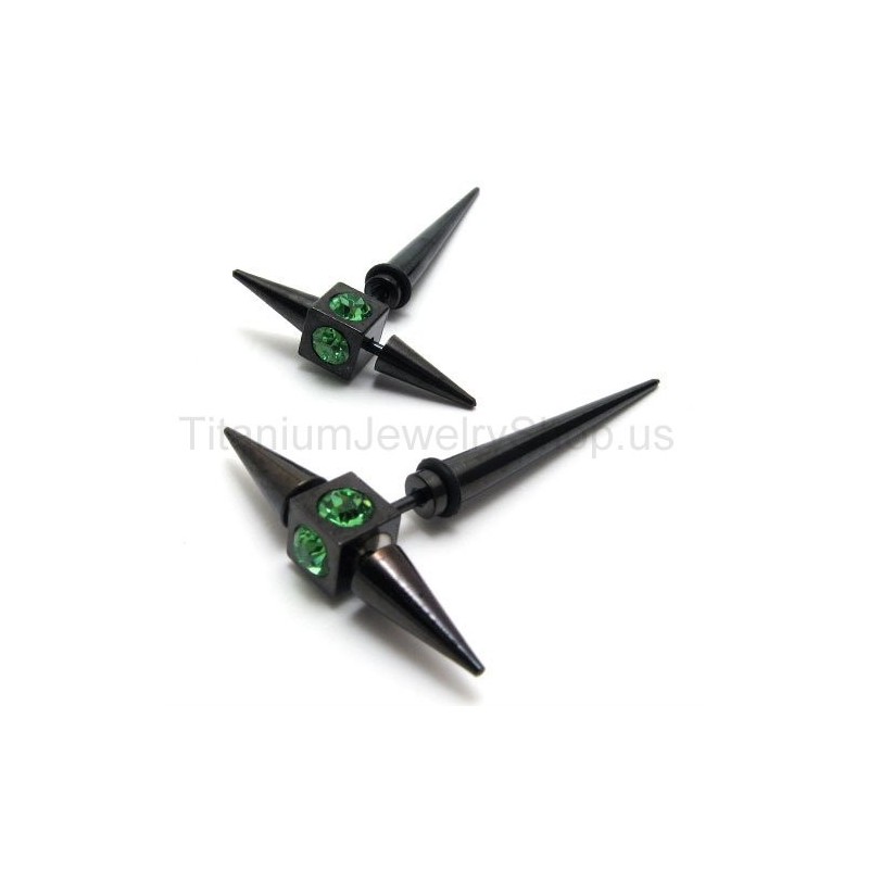 Schwarze Titan-Ohrringe Mit Grünen Diamanten Schwarze Titan-Ohrringe Mit Grünen Diamanten