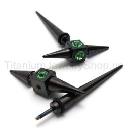 Schwarze Titan-Ohrringe Mit Grünen Diamanten