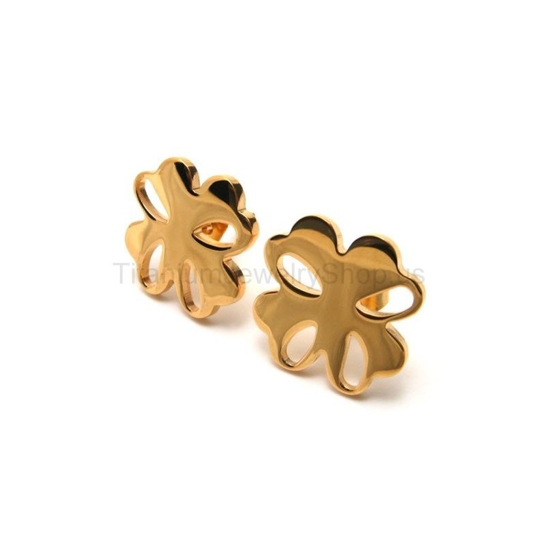 Goldene Blumenohrringe Aus Titan Goldene Blumenohrringe Aus Titan