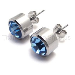 Silberne Tank-Titan-Ohrringe Mit Blauen Diamanten