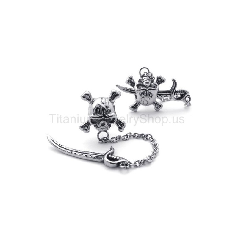 Titanohrringe Mit Schwert Und Totenkopf Titanohrringe Mit Schwert Und Totenkopf