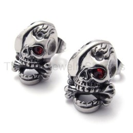 Titan-Ohrringe Mit Rotem Totenkopf-Auge
