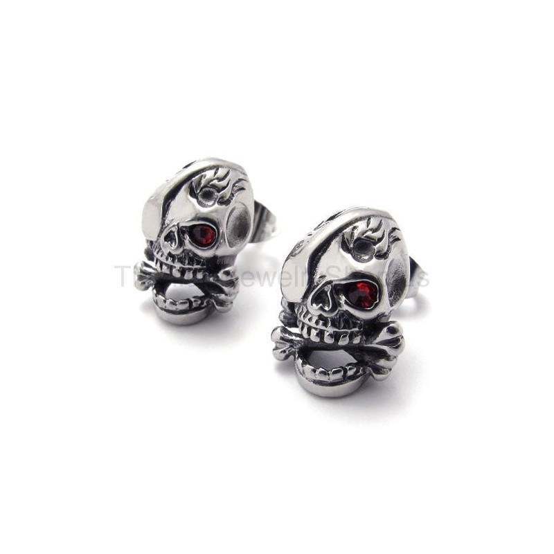 Titan-Ohrringe Mit Rotem Totenkopf-Auge Titan-Ohrringe Mit Rotem Totenkopf-Auge