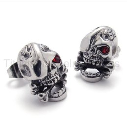 Titan-Ohrringe Mit Rotem Totenkopf-Auge