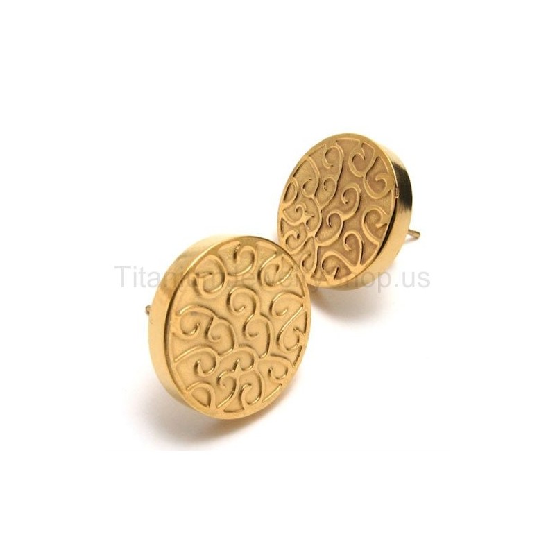 Gravierte Goldene Titanohrringe Gravierte Goldene Titanohrringe