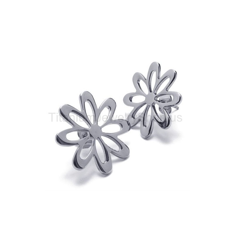 Niedliche Titan-Ohrringe Mit Silberner Blume Niedliche Titan-Ohrringe Mit Silberner Blume