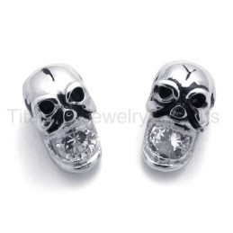 Titan-Ohrringe Mit Eingelegtem Diamant-Totenkopf