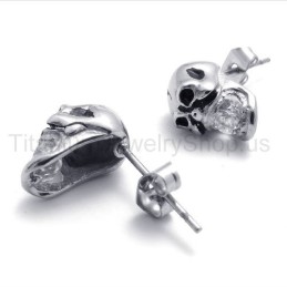 Titan-Ohrringe Mit Eingelegtem Diamant-Totenkopf