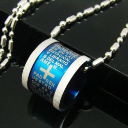 Herren-Halskette Mit Anhänger „Bibelrolle“ Aus Reinem Titan, Blaues Kreuz