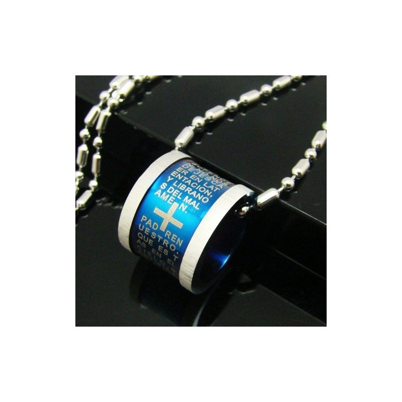Herren-Halskette Mit Anhänger „Bibelrolle“ Aus Reinem Titan, Blaues Kreuz Herren-Halskette Mit Anhänger „Bibelrolle“ Aus Reinem Titan, Blaues Kreuz