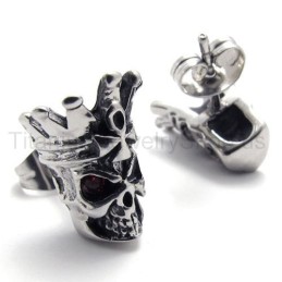 Titan-Ohrringe Mit Totenkopf-Motiv In Rot