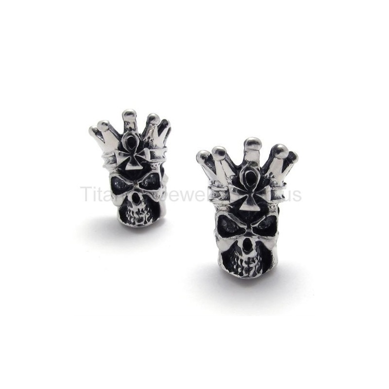 Titan-Ohrringe Mit Totenkopf-Motiv, Weiße Augen Titan-Ohrringe Mit Totenkopf-Motiv, Weiße Augen