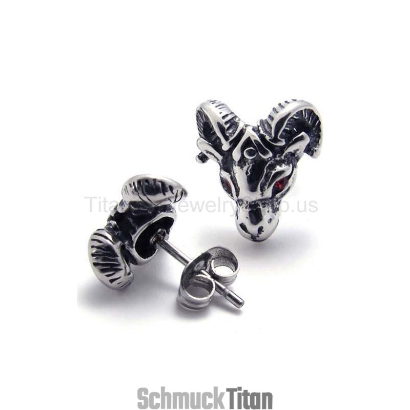 Rote Augen Schafskopf Titan Ohrringe