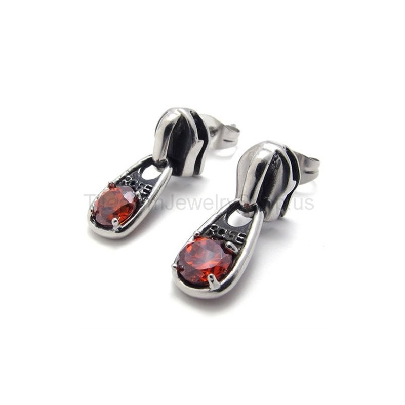 Retro-Ohrringe Aus Titan Mit Roten Diamanten Retro-Ohrringe Aus Titan Mit Roten Diamanten