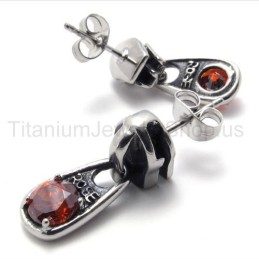 Retro-Ohrringe Aus Titan Mit Roten Diamanten
