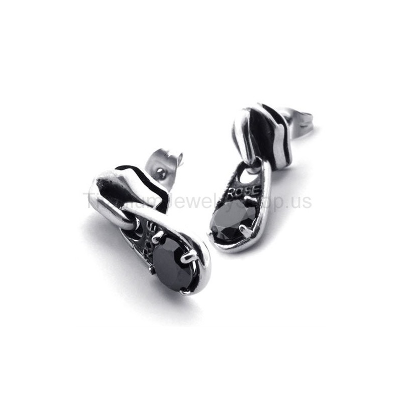Retro-Ohrringe Aus Titan Mit Schwarzen Diamanten Retro-Ohrringe Aus Titan Mit Schwarzen Diamanten