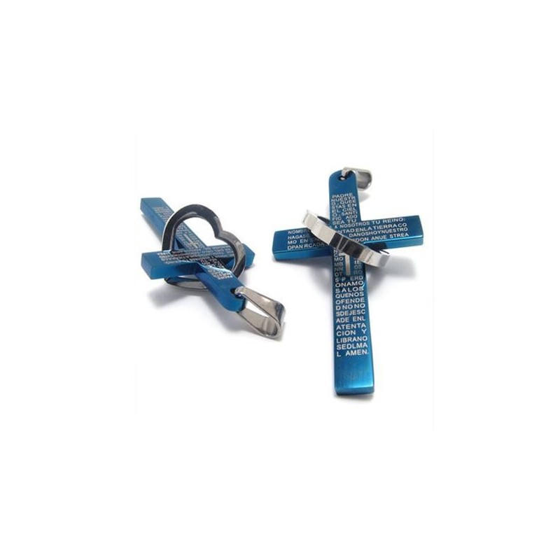 Cool Man Herz Kreuz Bibel Titan Stahl Anhänger (Neu) Blaue Farbe Cool Man Herz Kreuz Bibel Titan Stahl Anhänger (Neu) Blaue Farbe