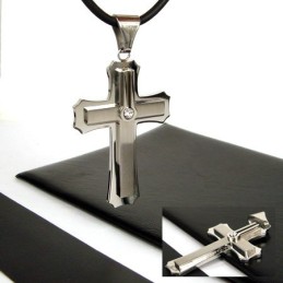 Herren 2-Lagiger Kreuz-Anhänger Aus Reinem Titan Mit Edelsteinen