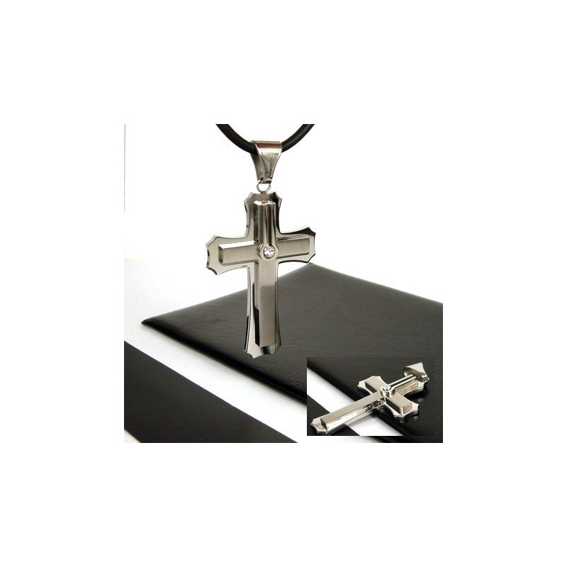 Herren 2-Lagiger Kreuz-Anhänger Aus Reinem Titan Mit Edelsteinen Herren 2-Lagiger Kreuz-Anhänger Aus Reinem Titan Mit Edelsteinen