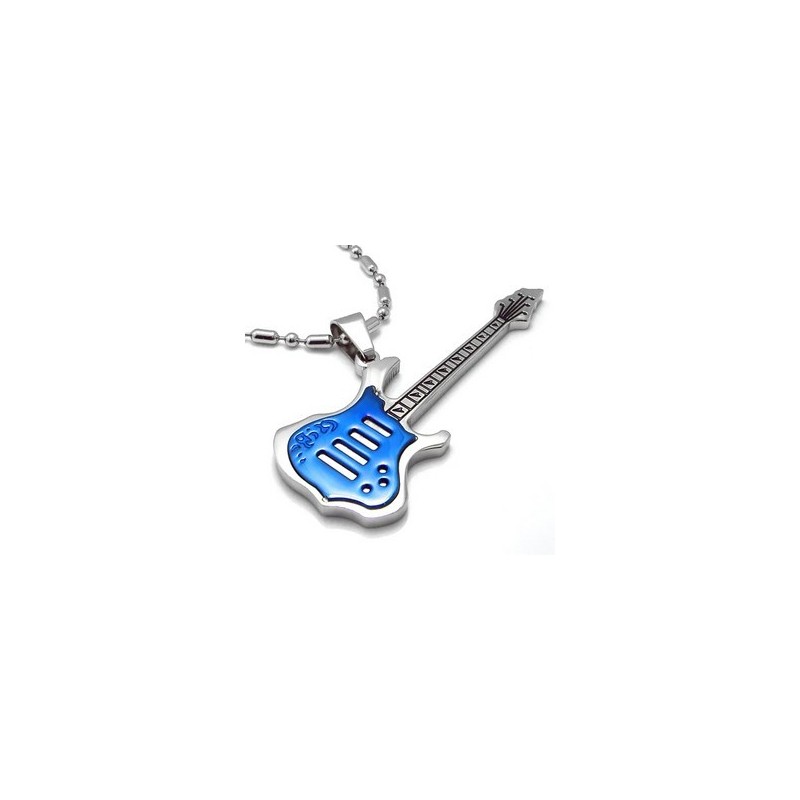 Hochwertiger Halskettenanhänger Aus Reinem Titan Für Herren Mit Blauer Gitarre Hochwertiger Halskettenanhänger Aus Reinem Titan Für Herren Mit Blauer Gitarre