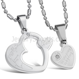 Titan Silber Sweetheart Lovers Anhänger Mit Strass Und Kostenlosen Ketten C600