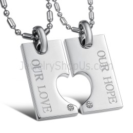 Titan Silber "Our Hope & Our Love" Sweetheart Lovers Anhänger Mit Strass Und Kostenlosen Ketten C602