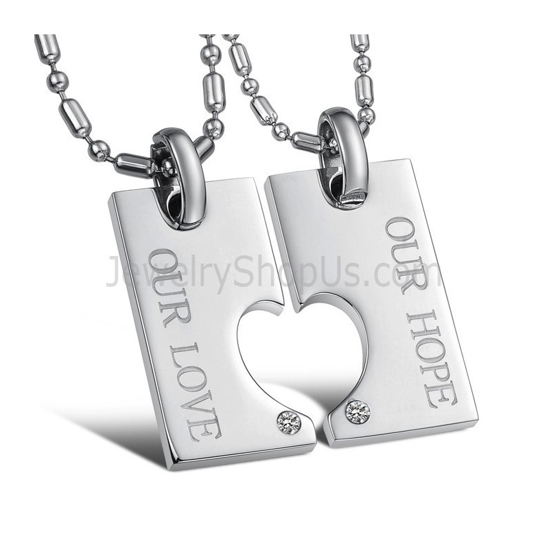 Titan Silber "Our Hope & Our Love" Sweetheart Lovers Anhänger Mit Strass Und Kostenlosen Ketten C602