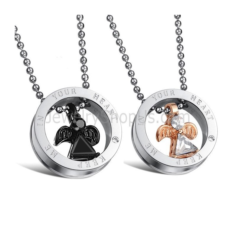 Schwarz-Roségold-Winkel-Anhänger Aus Titan Für Liebhaber Mit Strass Und Kostenlosen Ketten Gx627 Schwarz-Roségold-Winkel-Anhänger Aus Titan Für Liebhaber Mit Strass Und Kostenlosen Ketten Gx627