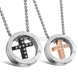 Titan-Anhänger „Kreuz“ In Roségold Und Schwarz Mit Strasssteinen Und Kostenlosen Ketten C681