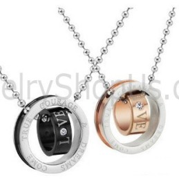 Titan Roségold Und Schwarze Ringe Liebhaber Anhänger Mit Strass Und Kostenlosen Ketten C505