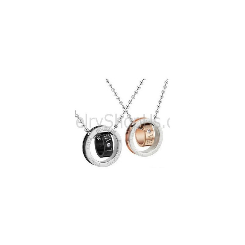 Titan Roségold Und Schwarze Ringe Liebhaber Anhänger Mit Strass Und Kostenlosen Ketten C505 Titan Roségold Und Schwarze Ringe Liebhaber Anhänger Mit Strass Und Kostenlosen Ketten C505