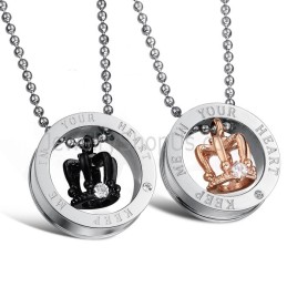 Titan Roségold Und Schwarze Königskronen "Keep Me In Your Heart" Liebhaber-Anhänger Mit Strasssteinen Und Kostenlosen Ketten C60