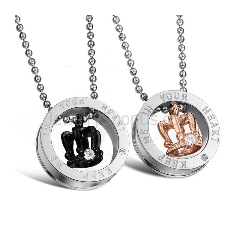Titan Roségold Und Schwarze Königskronen "Keep Me In Your Heart" Liebhaber-Anhänger Mit Strasssteinen Und Kostenlosen Ketten C60 Titan Roségold Und Schwarze Königskronen "Keep Me In Your Heart" Liebhaber-Anhänger Mit Strasssteinen Und Kostenlosen Ketten C60