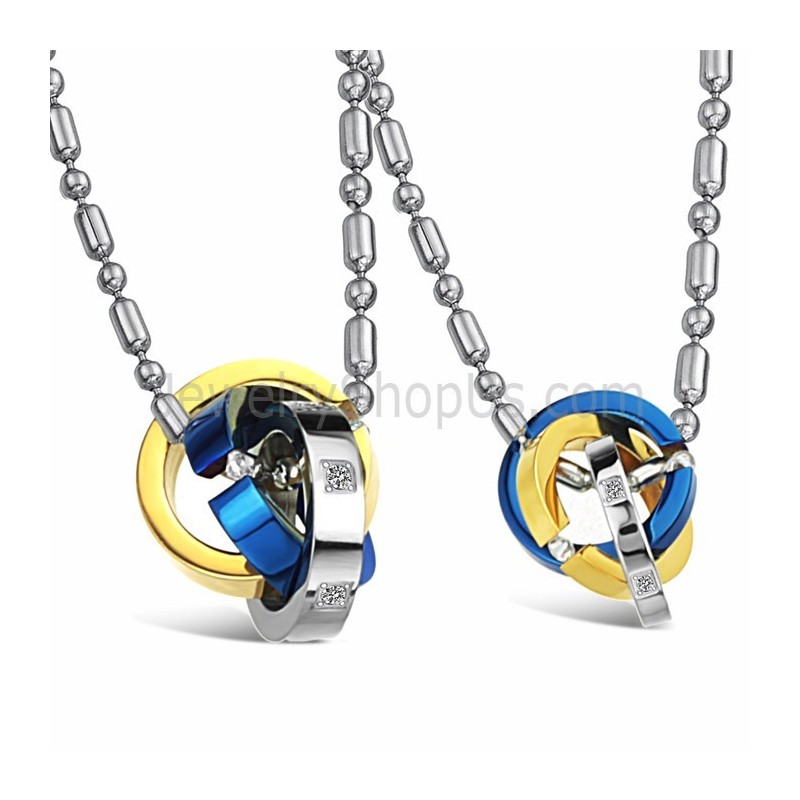 Titan Drei Farben Ringe Liebhaber Anhänger Mit Strass Und Freies Ketten C642 Titan Drei Farben Ringe Liebhaber Anhänger Mit Strass Und Freies Ketten C642