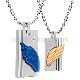 Engelsglied-Anhänger Aus Titan In Blau Und Roségold Mit Strasssteinen Und Kostenlosen Ketten C387
