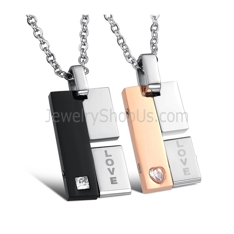 Drehbare Liebhaberanhänger Aus Titanschwarz Und Roségold Mit Strasssteinen Und Kostenlosen Ketten C605 Drehbare Liebhaberanhänger Aus Titanschwarz Und Roségold Mit Strasssteinen Und Kostenlosen Ketten C605