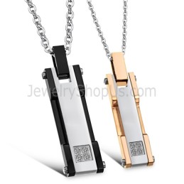 Titan Roségold Und Schwarz Rechteckige Liebhaber Anhänger Mit Strass Und Gratis Ketten C362