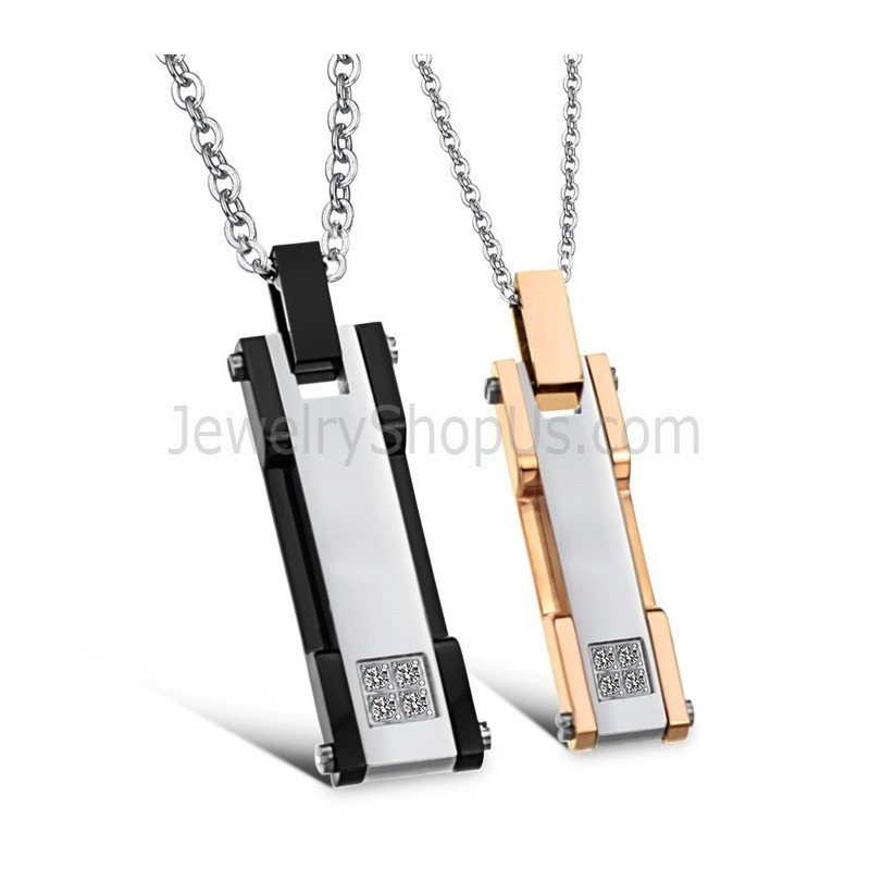 Titan Roségold Und Schwarz Rechteckige Liebhaber Anhänger Mit Strass Und Gratis Ketten C362 Titan Roségold Und Schwarz Rechteckige Liebhaber Anhänger Mit Strass Und Gratis Ketten C362