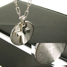 Halskette Mit Anhänger Aus Titanstahl Für Herren, Zweilagig, Kreuz Und Bibel