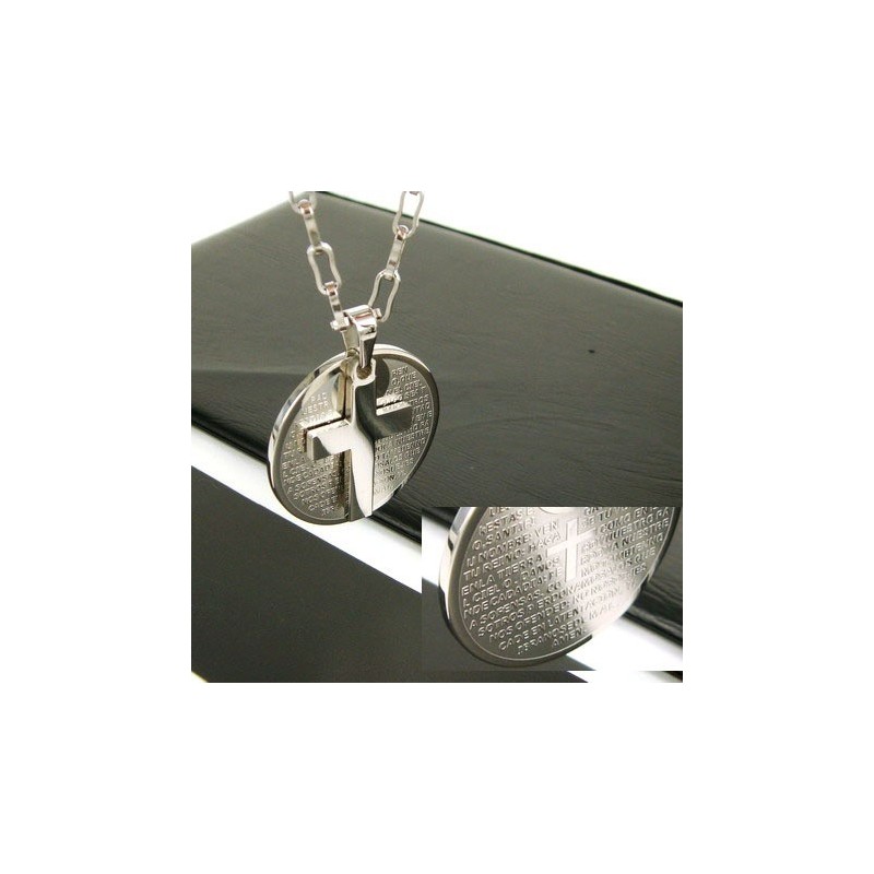 Halskette Mit Anhänger Aus Titanstahl Für Herren, Zweilagig, Kreuz Und Bibel