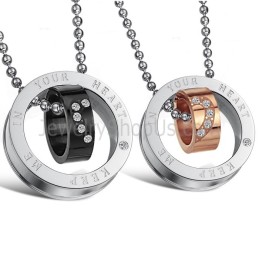 Titan-Ringe In Roségold Und Schwarz „Keep Me In Your Heart“ Für Verliebte, Anhänger Mit Strasssteinen Und Kostenlosen Ketten C67