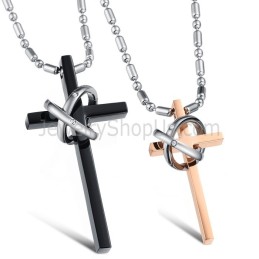 Titan-Anhänger „Kreuz“ In Roségold Und Schwarz Mit Strasssteinen Und Kostenlosen Ketten C724