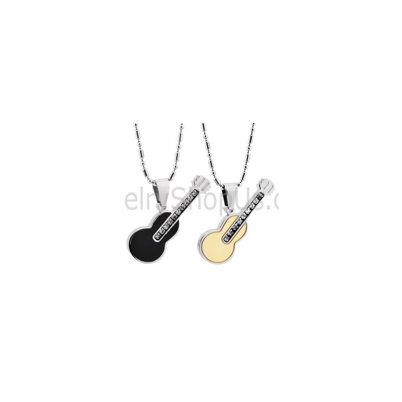 Titan-Anhänger In Roségold Und Schwarz Für Gitarrenliebhaber Mit Strasssteinen Und Kostenlosen Ketten 188 Titan-Anhänger In Roségold Und Schwarz Für Gitarrenliebhaber Mit Strasssteinen Und Kostenlosen Ketten 188