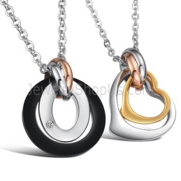 Titanringe Und Sweetheart-Liebhaber-Anhänger Mit Strass Und Kostenlosen Ketten C606
