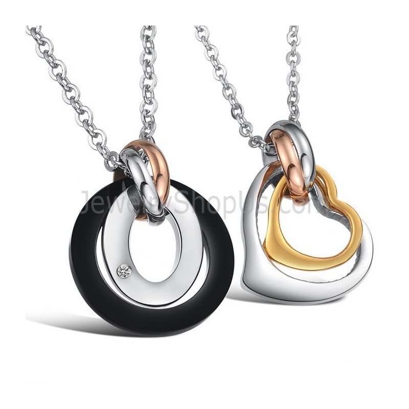 Titanringe Und Sweetheart-Liebhaber-Anhänger Mit Strass Und Kostenlosen Ketten C606 Titanringe Und Sweetheart-Liebhaber-Anhänger Mit Strass Und Kostenlosen Ketten C606
