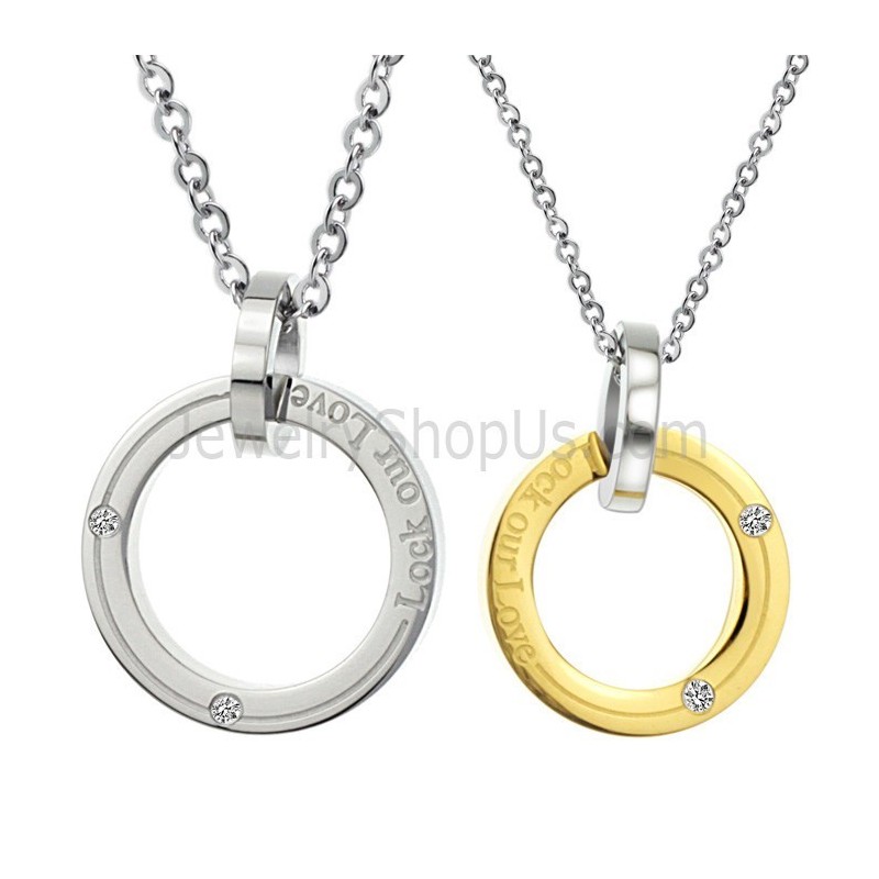 Titan-Silber- Und Goldringe „Lock Our Love“ Liebesanhänger Mit Diamanten Und Kostenlosen Ketten C350 Titan-Silber- Und Goldringe „Lock Our Love“ Liebesanhänger Mit Diamanten Und Kostenlosen Ketten C350
